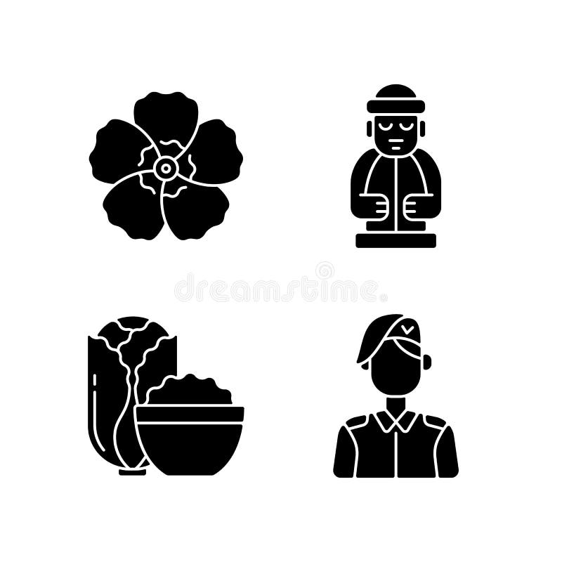 Korean nationals symbols black glyph icons set on white space vector illustration