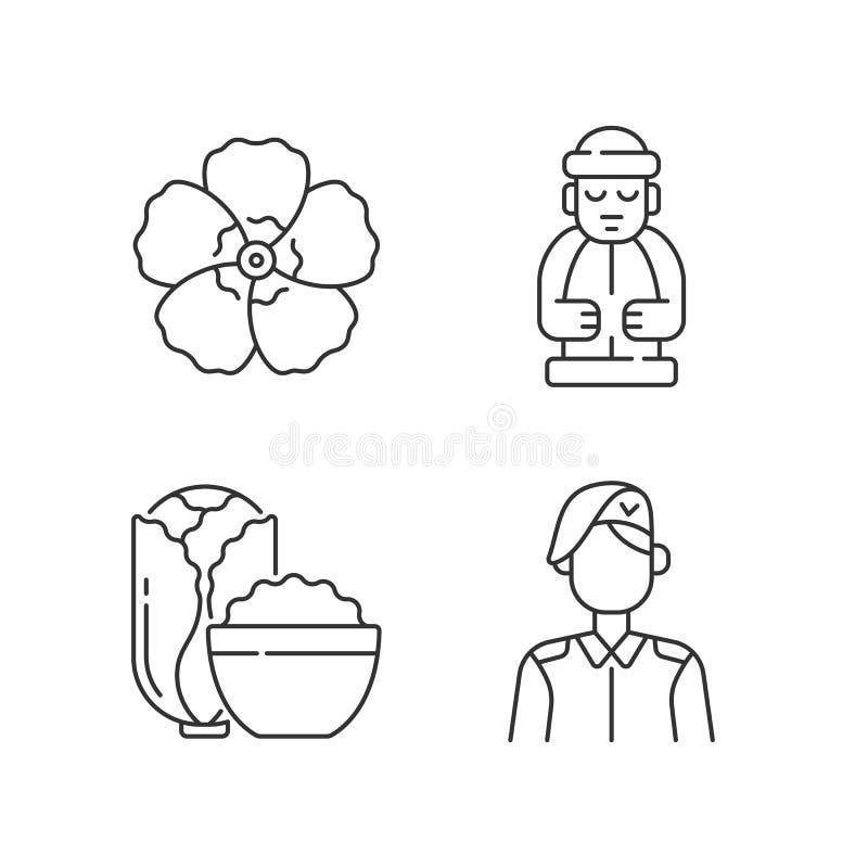 Korean nationals symbols linear icons set royalty free illustration
