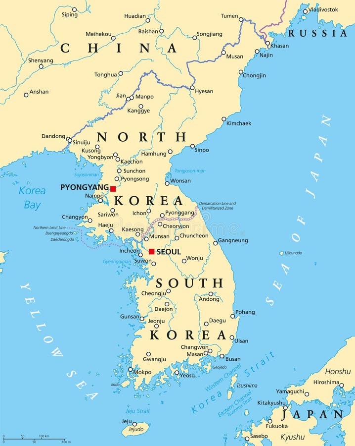 Korean Peninsula Political Map  Stock Vector Illustration 