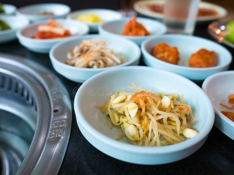 Korean Pickled Vegetables at Korean Barbecue Restaurant Stock Image