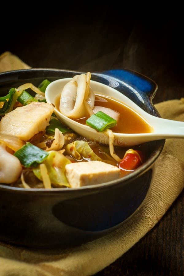 Korean Seafood Stew stock photo. Image of daikon, chopsticks - 145584508