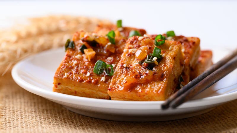 Korean Side Dish, Spicy Braised Tofu Dubu Jorim Stock Photo - Image of