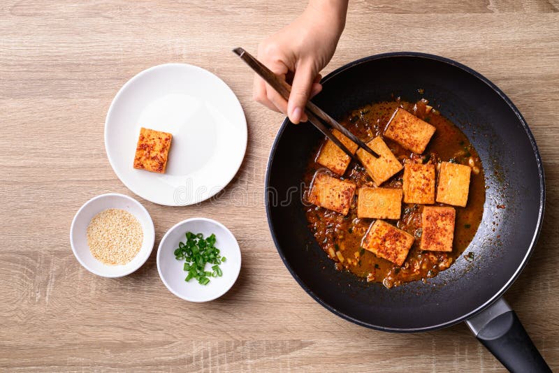 Korean Side Dish, Spicy Braised Tofu (Dubu Jorim) Stock Photo - Image