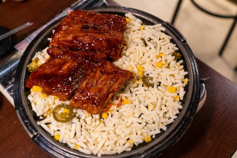 Korean Spicy Barbecue Pork Ribs with Cheese Stock Photo Image of pork