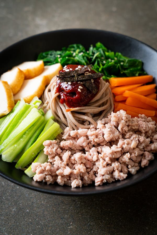Korean spicy cold noodles stock image. Image of sauce - 210372529