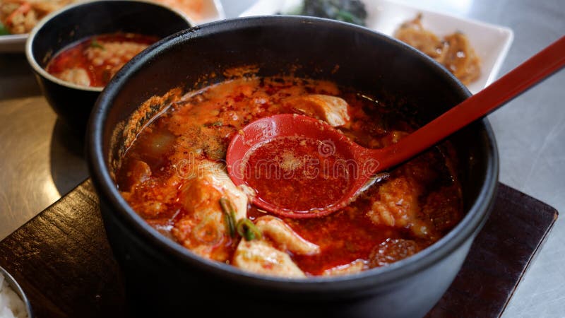 Korean Spicy Seafood Soft Tofu Stew. Stock Photo - Image of korean