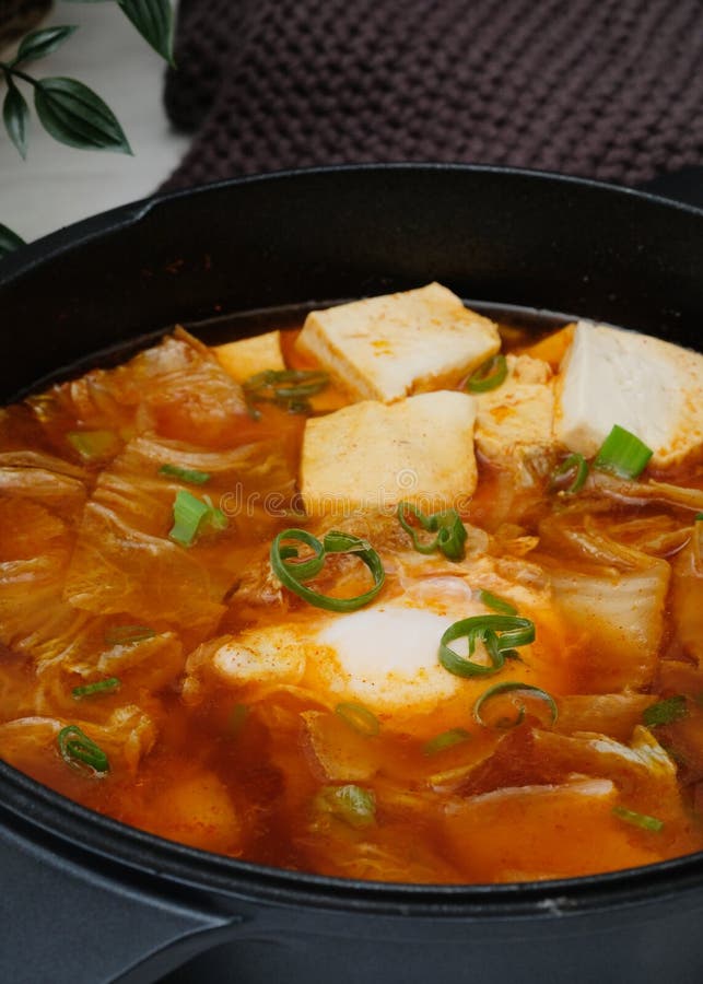 Korean Spicy Silken Tofu Stew Which is Called Sundubu Jjigae. Stock