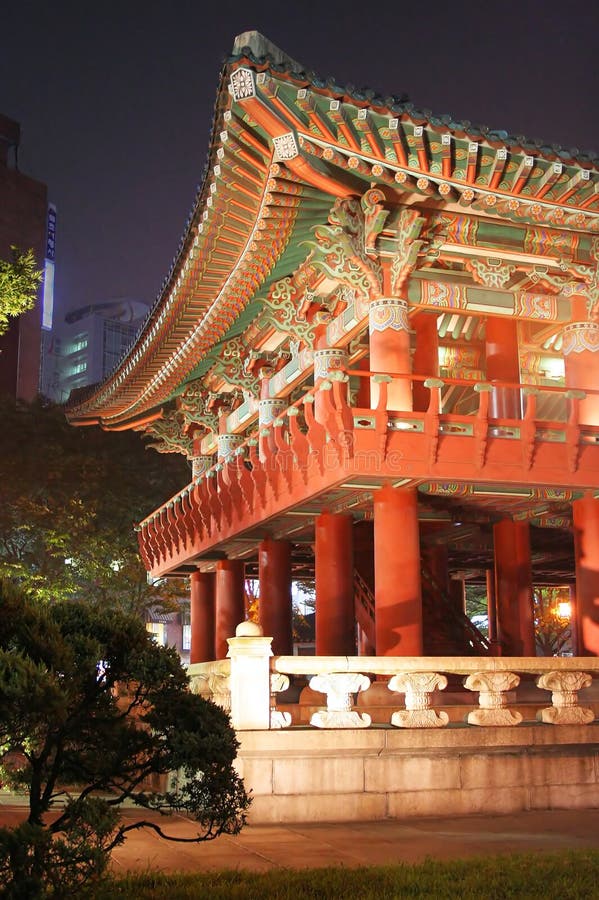 Korean temple at night lighting