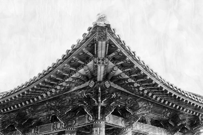 Koreanischer Tempel im Stiftzeichenstil  vektor abbildung