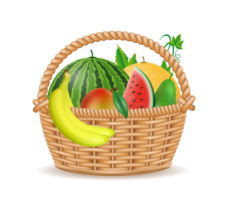 Korgen med fruktvektorillustration stock illustrationer