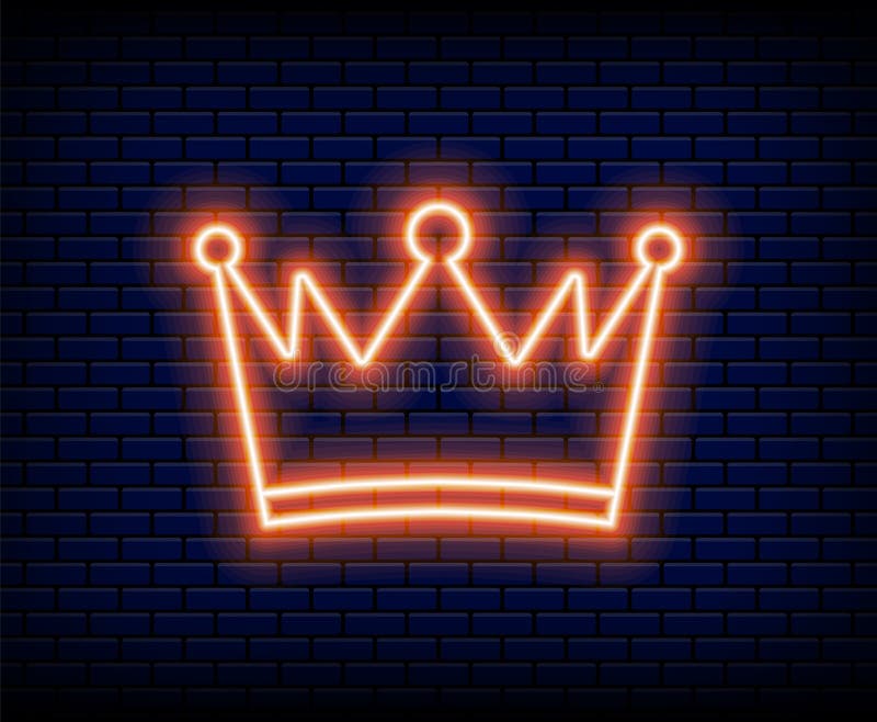 Korona neonowa. Król i królowa królewskie imperialne symbole światło i cegła ściana na tle. Luksusowy symbol księżniczki lub księc royalty ilustracja