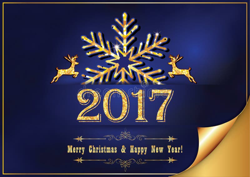 Merry Christmas and Happy New Year 2017 greeting card with snowflakes, fireworks and Christmas baubles. Print colors used. Merry Christmas and Happy New Year 2017 greeting card with snowflakes, fireworks and Christmas baubles. Print colors used