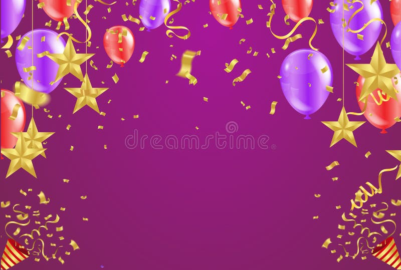 Kort f? r storslagen? ppning med r? da ballonger f? r luft och stj? rnaguld royaltyfri illustrationer