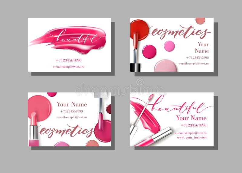 Kort för affär för makeupkonstnär Vektormall med makeupobjektmodellen - läppstift Mallvektor vektor illustrationer Kort för affär för makeupkonstnär Vektormall med makeupobjektmodellen - läppstift Mallvektor vektor illustrationer