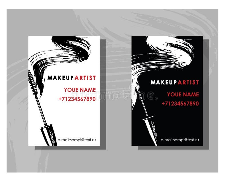 Kort för affär för makeupkonstnär Vektormall med makeupobjektmodellen - mascara vektor stock illustrationer Kort för affär för makeupkonstnär Vektormall med makeupobjektmodellen - mascara vektor stock illustrationer