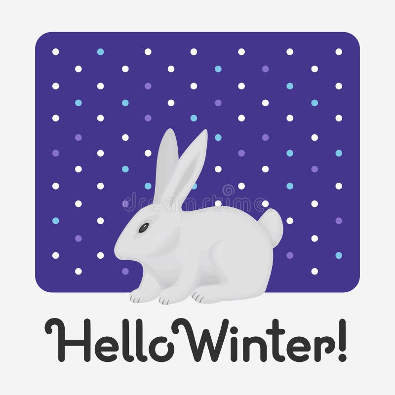 Kort för Hello vinterferie med en inskrift med en gullig vit kanin stock illustrationer