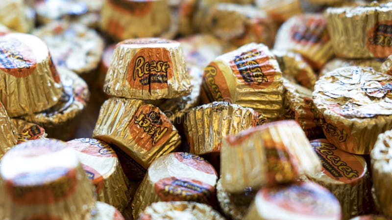 Kortkort för koppen för smör för jordnöten för Reese ` s i San Francisco, godis shoppar, pir 49 arkivfoto Kortkort för koppen för smör för jordnöten för Reese ` s i San Francisco, godis shoppar, pir 49 arkivfoto