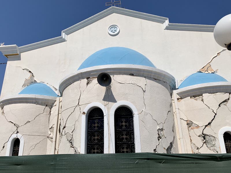 The church in Kos, Greece with earthquake damage. The church in Kos, Greece with earthquake damage