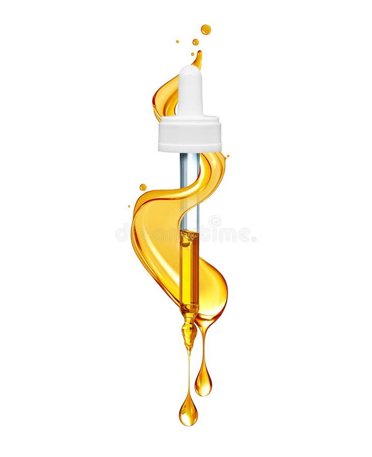 Kosmetikpipette mit öligen Spritzen und Tropfen, dicht isoliert auf weißem Hintergrund lizenzfreies stockbild