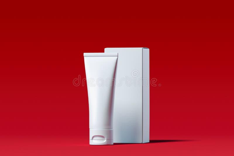 Kosmetische buis voor room, gel, lotion met witte kartondoos het 3d teruggeven vector illustratie Kosmetische buis voor room, gel, lotion met witte kartondoos het 3d teruggeven vector illustratie