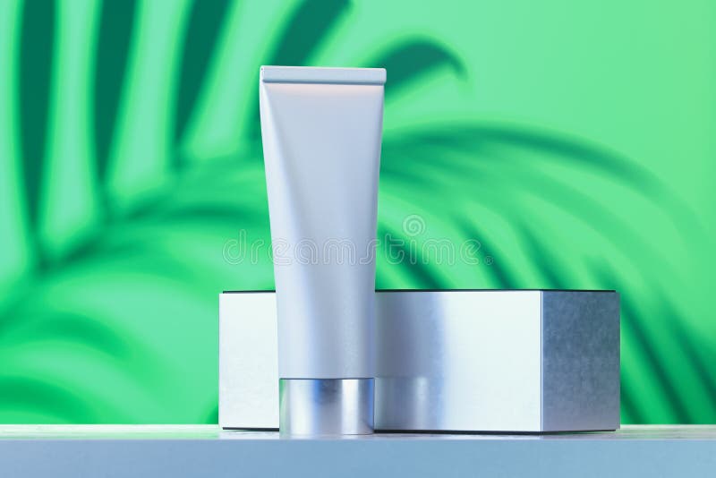 Kosmetische buis voor vloeistof, room, gel, lotion met witte kartondoos het 3d teruggeven royalty-vrije illustratie Kosmetische buis voor vloeistof, room, gel, lotion met witte kartondoos het 3d teruggeven royalty-vrije illustratie