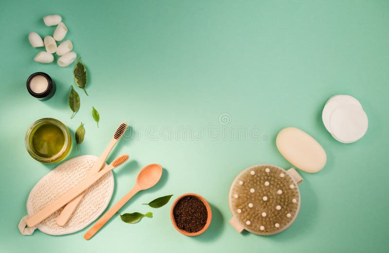 Cosmetic sours for the body, against a mint background. Zero waste. Cosmetic sours for the body, against a mint background. Zero waste