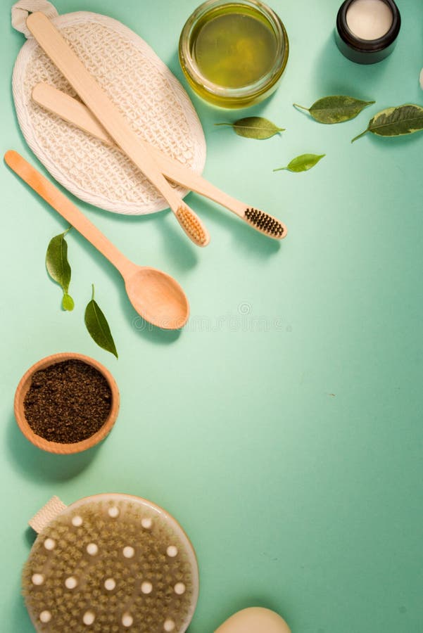 Cosmetic sours for the body, against a mint background. Zero waste. Cosmetic sours for the body, against a mint background. Zero waste