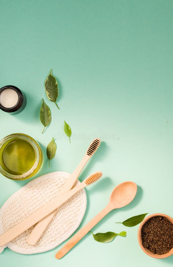 Cosmetic sours for the body, against a mint background. Zero waste. Cosmetic sours for the body, against a mint background. Zero waste