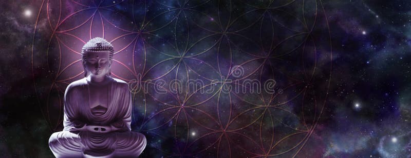 Kosmische Boedha die op de Bloem van het Leven mediteren
