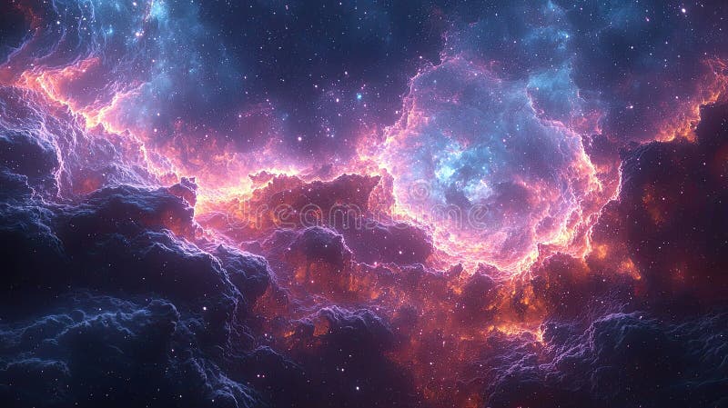 Kosmischer Nebel leuchtet in lebhaften Farben. stock abbildung