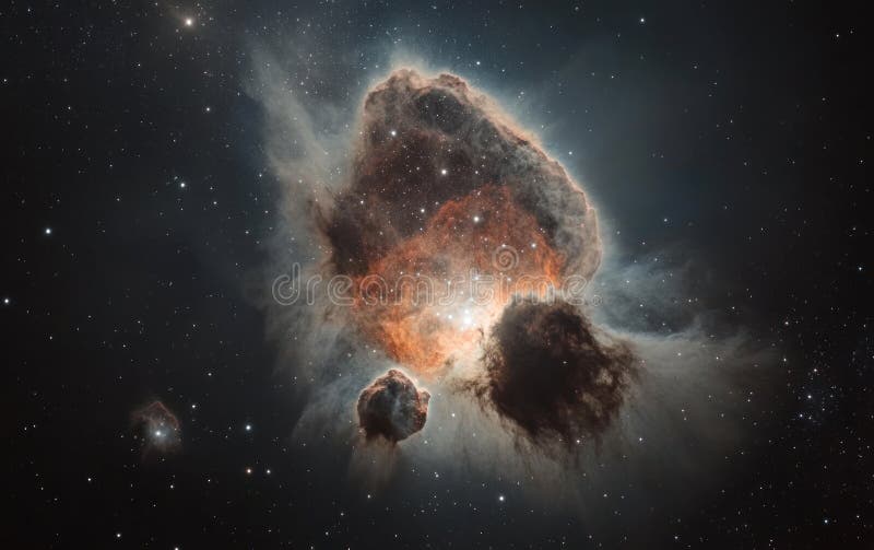 Kosmischer Nebel: Orange und graue Farbtöne im dunklen Weltraum lizenzfreie abbildung