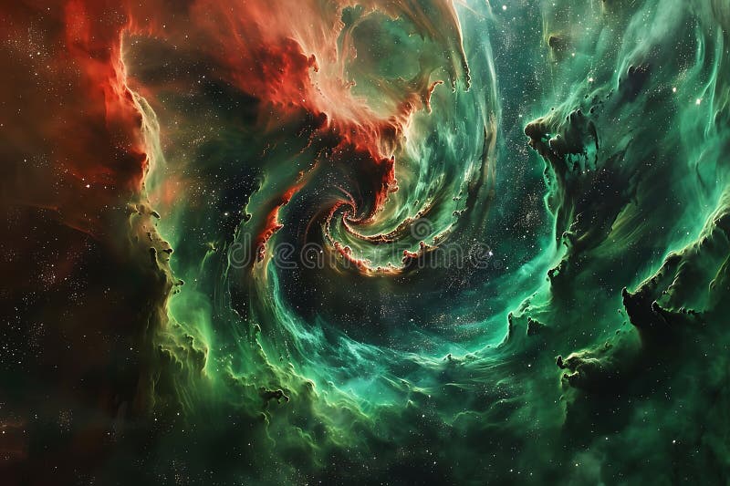 Kosmischer Nebel wirbeln smaragdgrünen und krümeligen galaktischen Tanz lizenzfreie abbildung