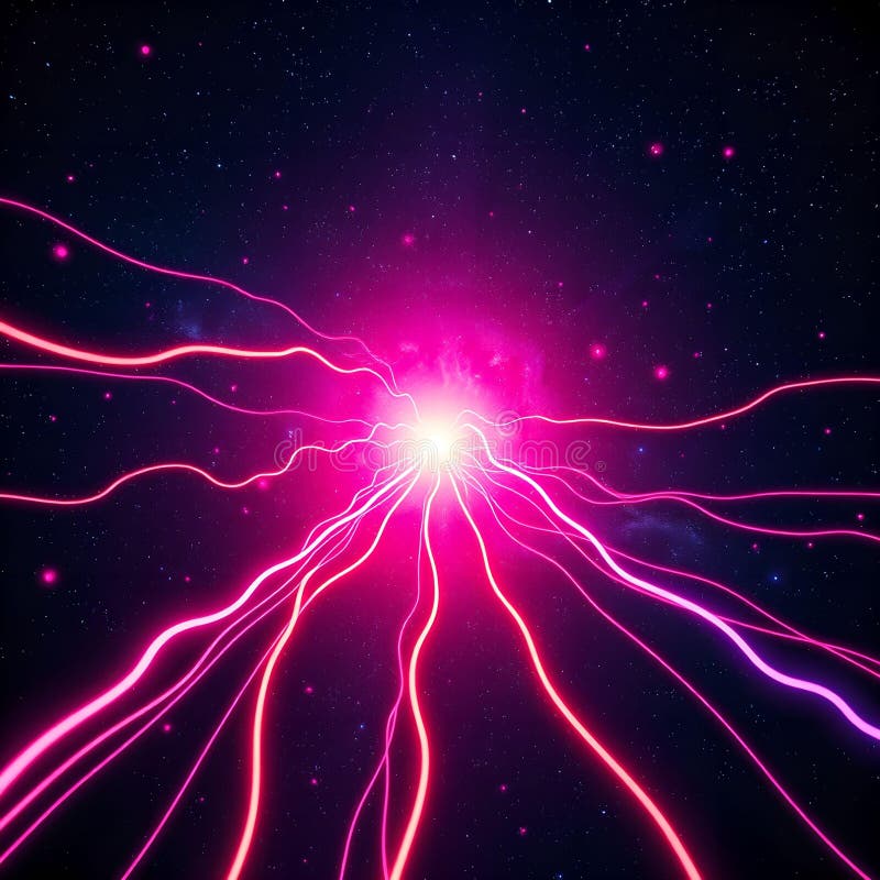 Kosmiskt energiflöde : Neon-kablar som slås samman med Starry Galaxy i UltraRealistic UHD 16K Dubbel exponering vektor illustrationer