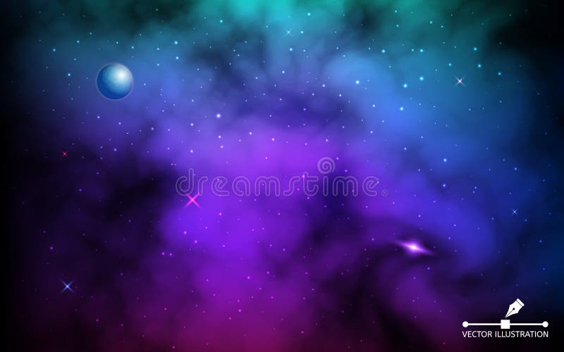 Kosmosachtergrond Kleurrijke melkweg met planeet en glanzende sterren Ruimteachtergrond met melkachtige manier en stardust Realis royalty-vrije illustratie Kosmosachtergrond Kleurrijke melkweg met planeet en glanzende sterren Ruimteachtergrond met melkachtige manier en stardust Realis royalty-vrije illustratie