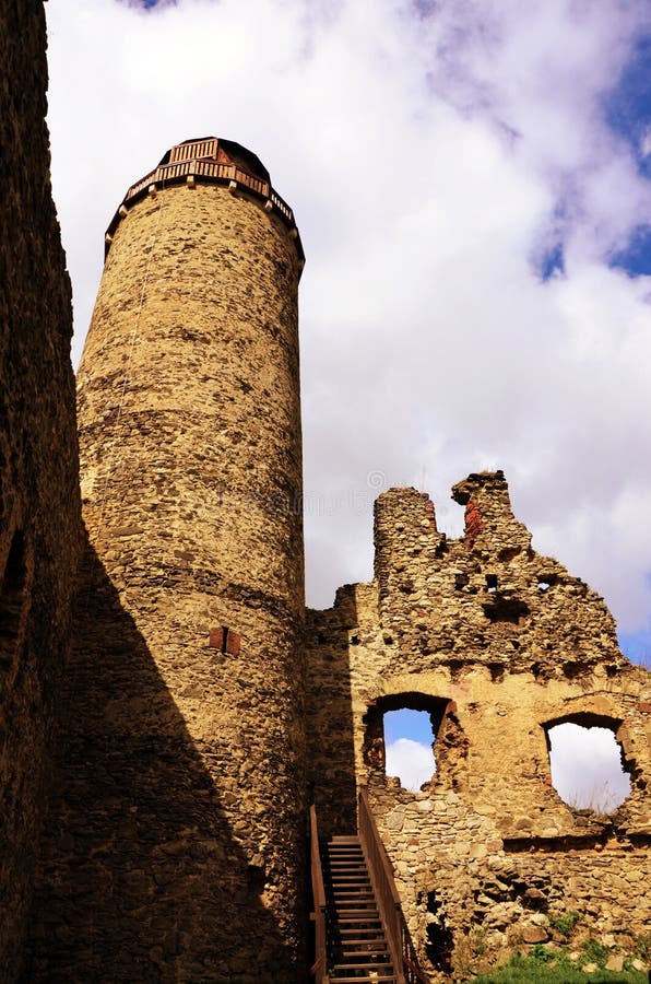 Castle Tower Ruin - Kostomlaty pod Milešovkou stock photos Castle Tower Ruin - Kostomlaty pod Milešovkou stock photos