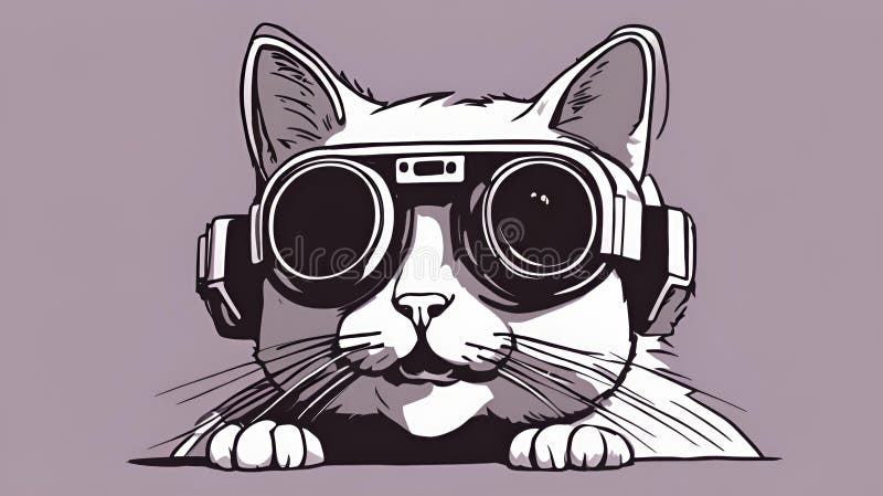 Kot noszący gogle vr : futurystyczna sztuka komiksowa zabawy ilustracji