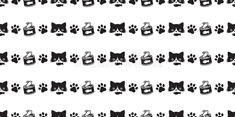 Kot łapy figlarki perkalu ryby powtórki kreskówki płytki tła doodle bezszwowy deseniowy wektorowy karmowy tapetowy szalik odizolo ilustracji