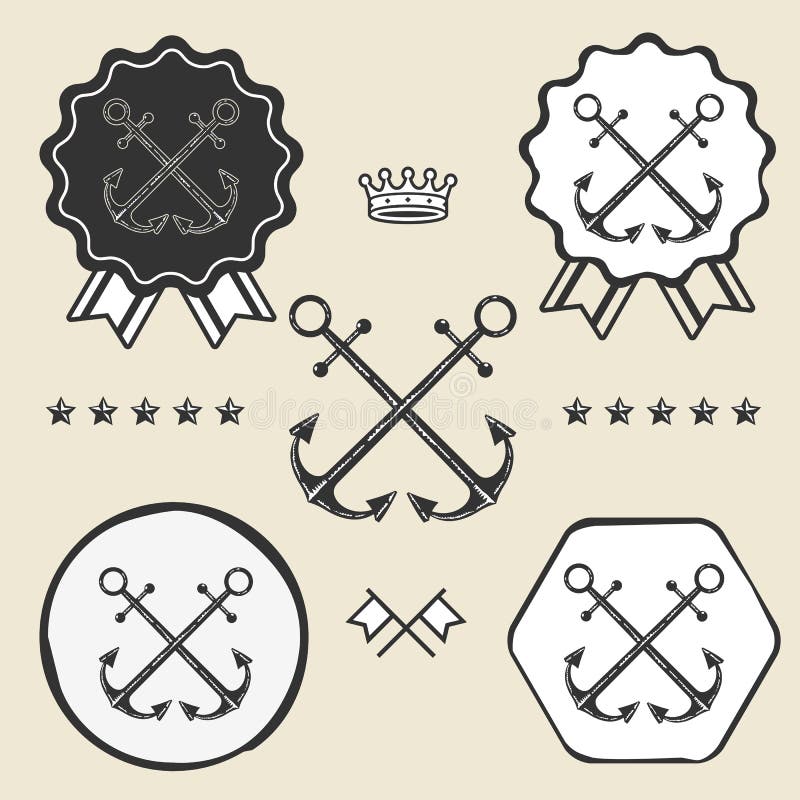 Kotwica krzyżująca rocznika symbolu emblemata etykietki kolekcja ilustracji