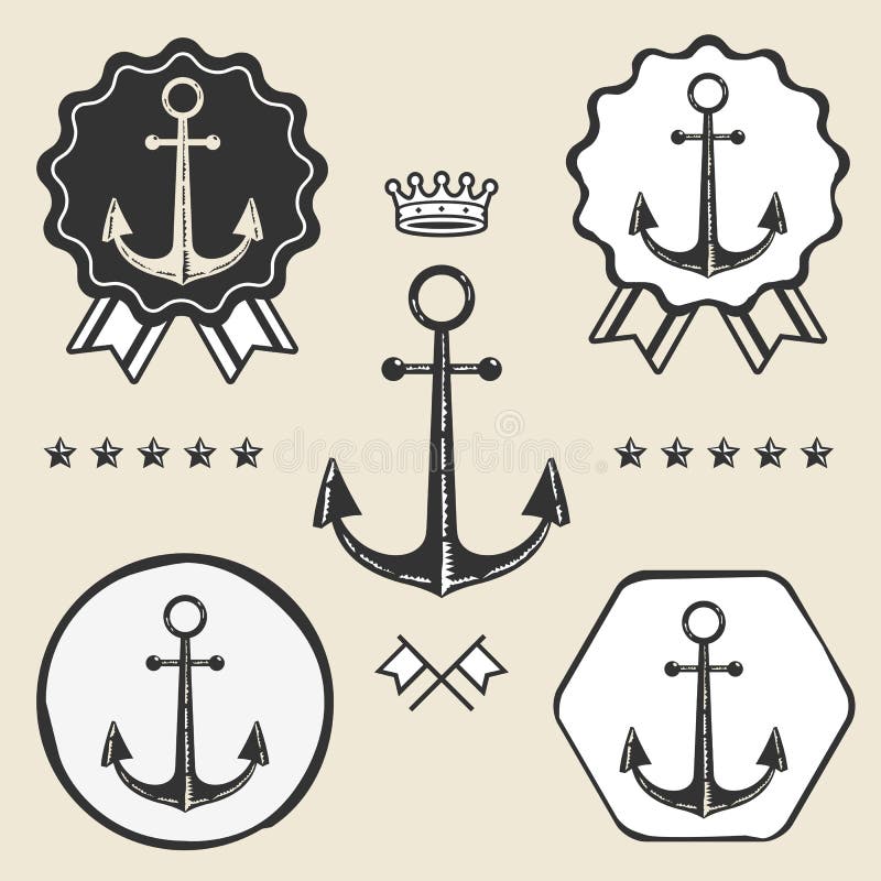 Kotwicowa rocznika symbolu emblemata etykietki kolekcja ilustracji