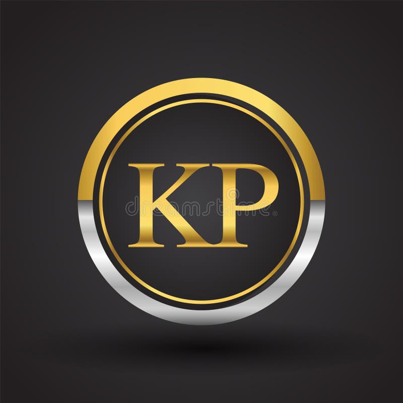 KP Letter Logo in a Circle, Gold and Silver Colored. Vector Design