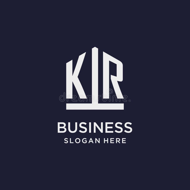 KR initial monogram logo design with pentagon shape style design ideas. Kr logo real estate vectors