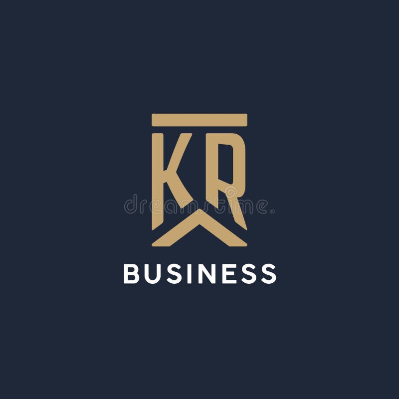 KR initial monogram logo design in a rectangular style with curved side ideas. Kr logo real estate vectors