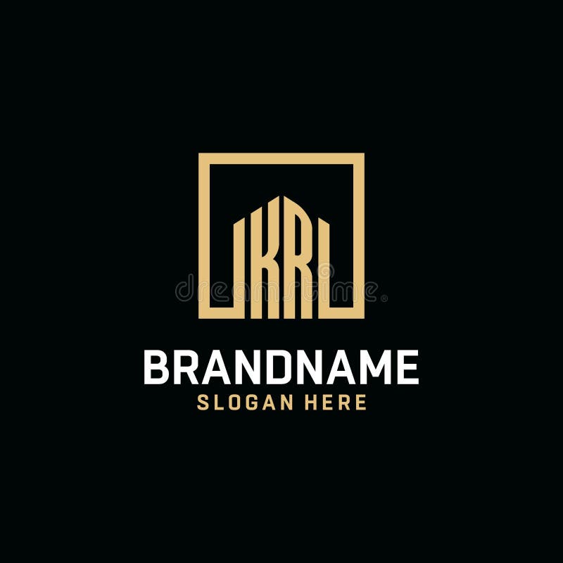 KR initial monogram logo design with square shape design inspiration. Kr logo real estate vectors