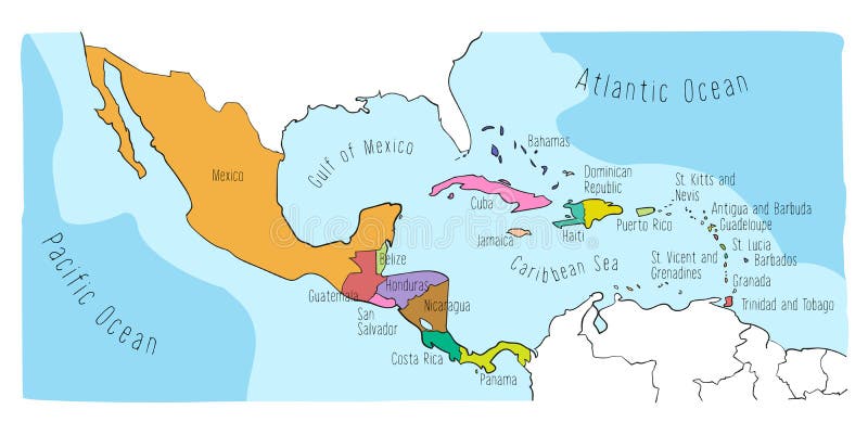 Krabbelkaart van Midden-Amerika en Mexico