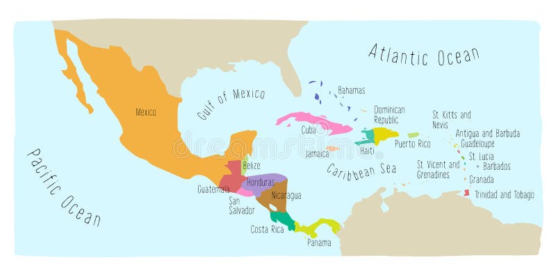 Krabbelkaart van Midden-Amerika en Mexico