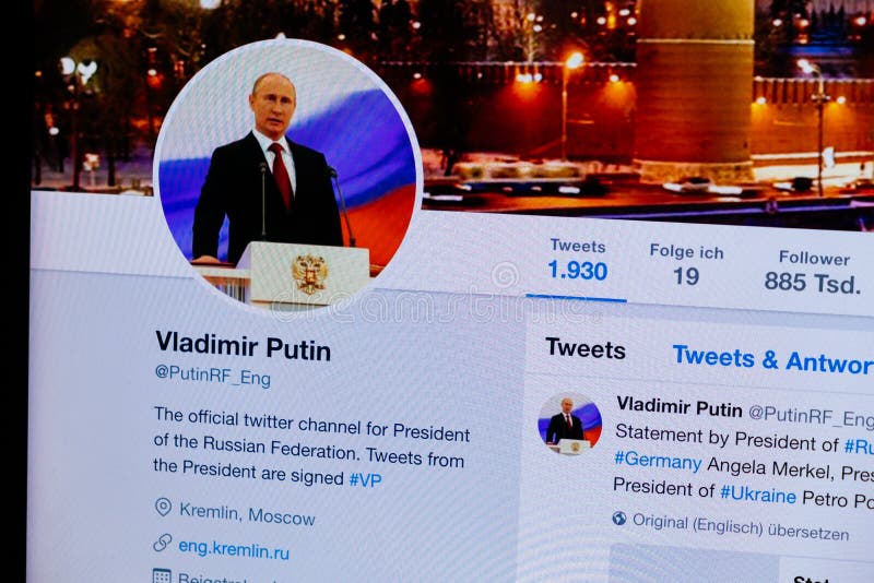 KRABI, THAILAND - APRIL 04, 2018: Closeup of official VLADIMIR PUTIN Twitter Profile and Picture stock photography KRABI, THAILAND - APRIL 04, 2018: Closeup of official VLADIMIR PUTIN Twitter Profile and Picture stock photography