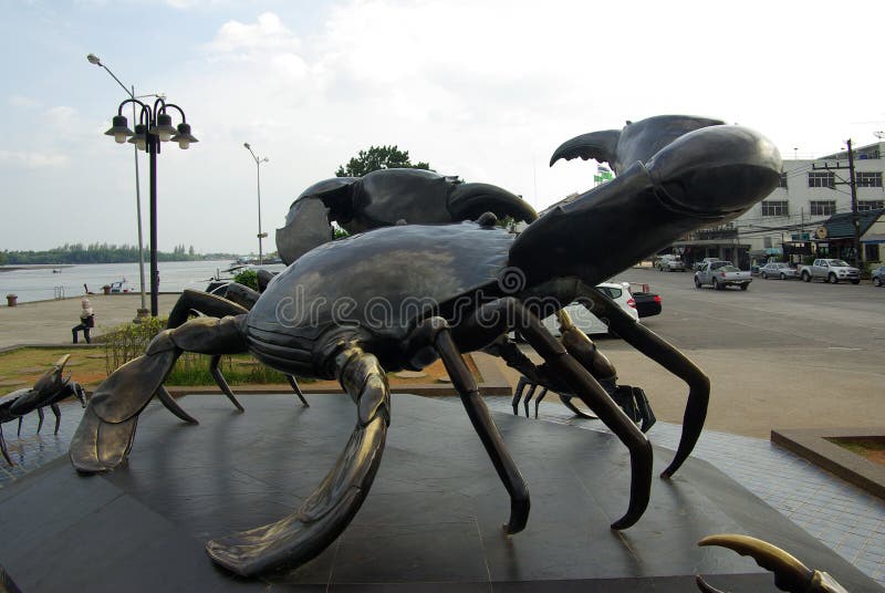 KRABI, THAILAND - January, 2014: Statue of crabs in Krabi - symbol of town stock photos.