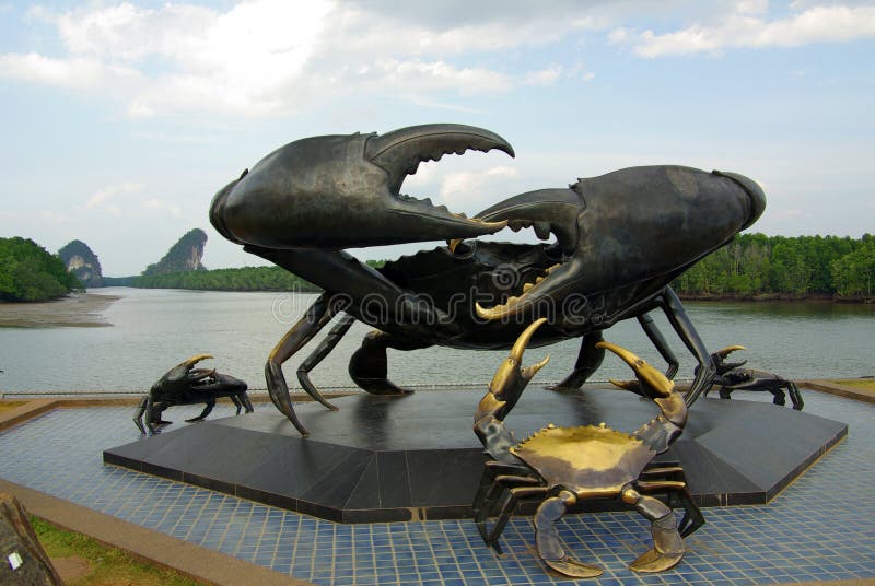 KRABI, THAILAND - January, 2014: Statue of crabs in Krabi - symbol of town stock image.