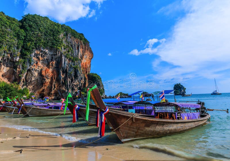 Krabi, Thailand. Long Tail boats at the Railay West Beach. stock photography Krabi, Thailand. Long Tail boats at the Railay West Beach. stock photography