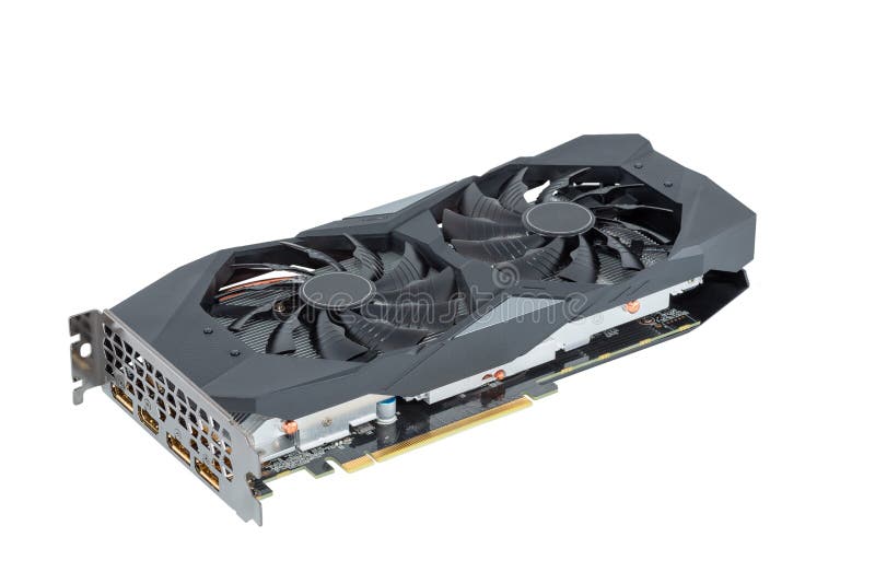 High performance video card, also called a display card, graphics card, display adapter or graphics adapter for desktop or workstation computer isolated on white background with clipping path. High performance video card, also called a display card, graphics card, display adapter or graphics adapter for desktop or workstation computer isolated on white background with clipping path